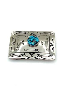 Neusilber Gürtelschnalle Kingman Türkis Stempelarbeit Navajo Rocky Little - Bild 1 von 12
