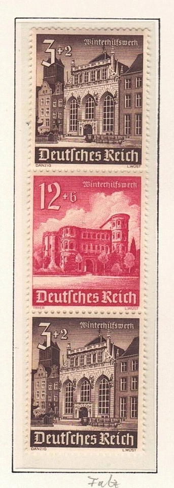 Germany - 1940 ZdMiNr. S269, 3pf+12pf+3pf Buildings, se-tenant strip of 3  (MH) - Image 1 of 1