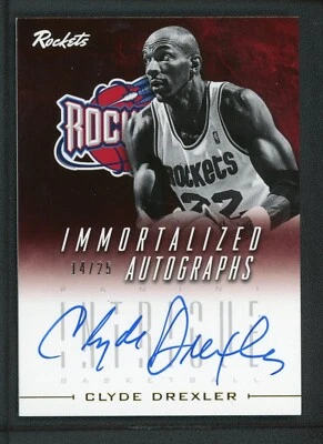 2013-14 CLYDE DREXLER 14/25 AUTO PANINI INTRIGUE IMMORTALIZED AUTOGRAPHS - Image 1 of 2