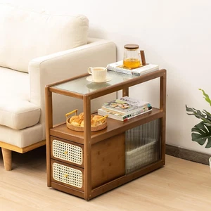 Rattan Nightstand Side Table, Bamboo Accent Bedside Tables, Glass Coffee Tables, - Picture 1 of 6