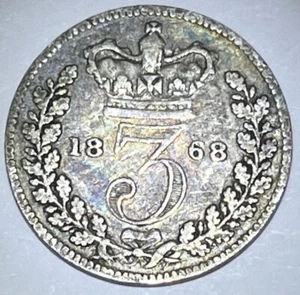 Moneda de plata Victoria Gran Bretaña de tres peniques reina 1868 - muy fina - Imagen 1 de 5