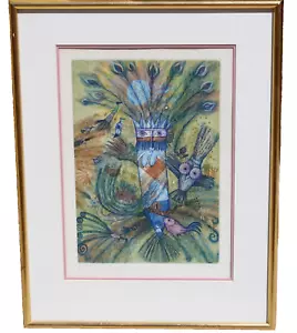FRANCOISE DEBERDT French Naive Artist's Proof Etching Ed of 25 Bird & Feathers - Picture 1 of 9