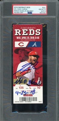 2018 RONALD ACUNA Jr SIGNED MLB DEBUT FULL TICKET STUB PSA 10 TICKET 9 AUTO - Image 1 of 3