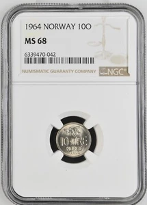 1964 NORWAY 10 Ore - NGC MS 68 - Picture 1 of 2