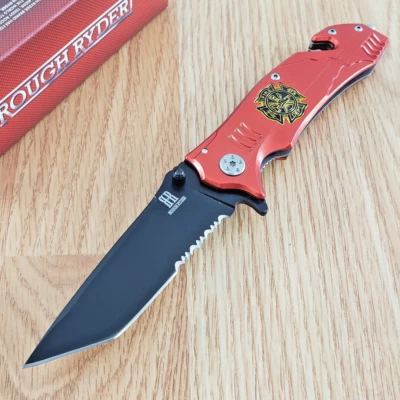 Rough Ryder Firefighter Folding Knife 3.75" Stainless Blade Red Aluminum Handle - Image 1 of 4