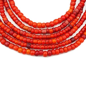 Tonal Red Venetian Vintage White Heart Ghana Glass Beads 4-6mm (1301P110) - Picture 1 of 4