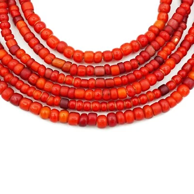 Cuentas de vidrio Tonal Rojo Veneciano Vintage Corazón Blanco Ghana 4-6 mm (1301P110) Foto 1 de 4