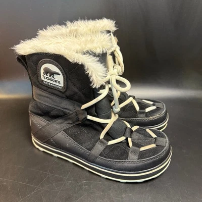 Sorel Waterproof Winter Snow Boots Womens Size 7 Black Faux Fur Trim - Image 1 of 4