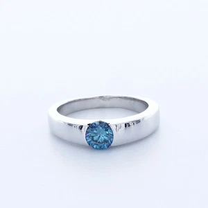 0.7 CT Natural Diamond Blue/VS2 Round Cut 14K White Gold Classic Solitaire Ring - Picture 1 of 5