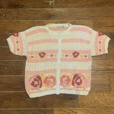 Vintage LL Bean Sweater Women's XL Floral Granny Cottagecore Pullover V-Neck - Image 1 of 4