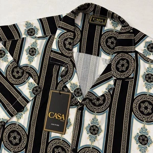 Casa Moda Shirt Men 3XLT Teal Gold SS Button Up Rayon Luxury Baroque Pattern - Picture 1 of 8