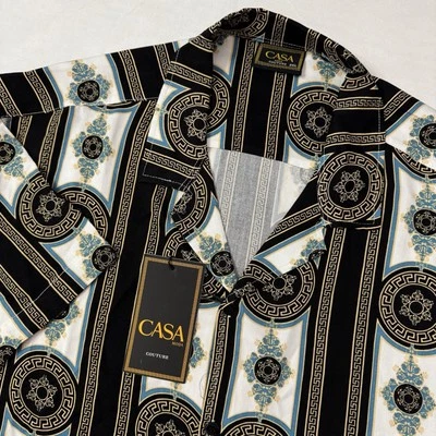 Casa Moda Shirt Men 3XLT Teal Gold SS Button Up Rayon Luxury Baroque Pattern - Image 1 of 4