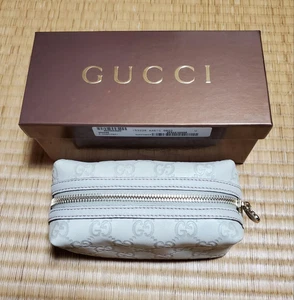 GUCCI Shima Line GG Pattern Leather Pouch Beige #PG5KU2 - Picture 1 of 12