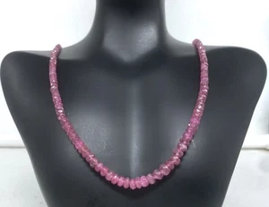 Pink Ruby Necklace – 20” 4-5mm Faceted Round Beads with Silver Clasp - Picture 1 of 4