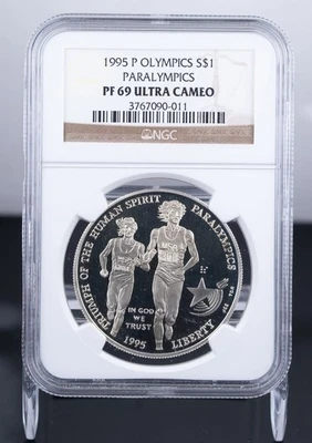 Certified 1995-P Silver $1 NGC PF69 Ultra Cameo Paralympics  - Image 1 of 4