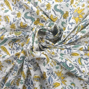 Indian Block Printed Multi Floral 100% Cotton & Voile Women Dress Fabric Cloth - Picture 1 of 2