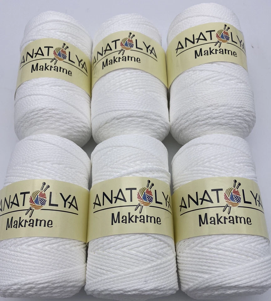 Anatolya 2mm Polyester Macrame Crochet Cord - Bags Craft Jewellery 6x100g White