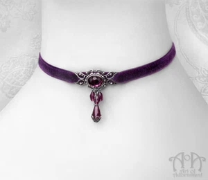 Gothic PURPLE CRYSTAL VELVET CHOKER Ribbon Necklace Victorian Beaded Filigree - Bild 1 von 4