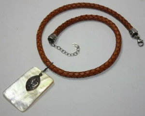 Shube Dakota West Sterling Silver Braided Leather Mop Pendant Necklace [121GRA] - Picture 1 of 8