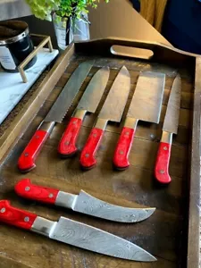 Hand forged Damascus steel chef set kitchen knives 7 pieces with chopper/cleaver - Picture 1 of 8
