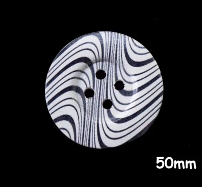 5 Large Black & White Swirl Wooden 50mm -  4 Hole Buttons, Sewing, Craft - 1237 - Image 1 of 2
