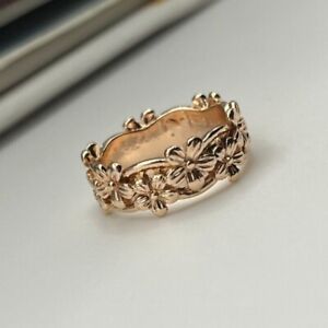 Rose Gold Flower Band Size 6.5 - Floral Band Rhodium Plated 925 Sterling Silver