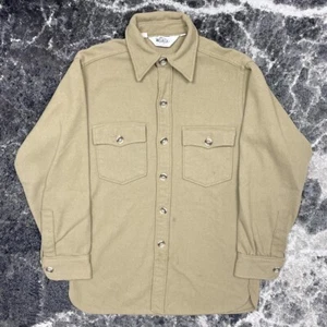 Vintage Woolrich Shirt Mens Medium Wool Flannel Brown Tan Khaki USA Long Sleeve - Picture 1 of 7