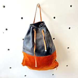 Pankotai Black & Orange Contrast Fabric Leather Large Backpack 0410TG