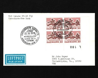 OPC 1974 Dinamarca Copenhague SAS 1er vuelo en jet DC-10 a Nueva York 41635 Foto 1 de 2