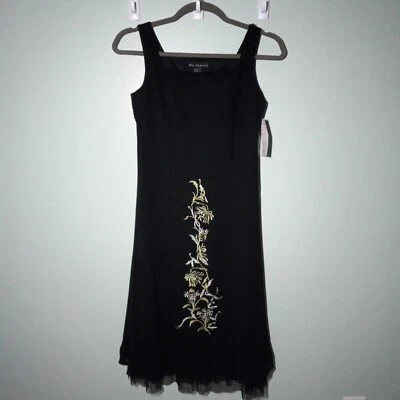 Vestido midi vintage Y2K talla 8, ¡NUEVO! Hada de fiesta de cóctel bordada de gasa negra Foto 1 de 4