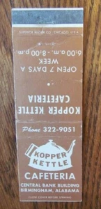 BIRMINGHAM, ALABAMA MATCHBOOK COVER: KOPPER KETTLE CAFETERIA 1960s MATCHCOVER -E - Picture 1 of 2