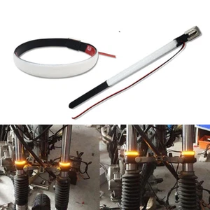 New Motorcycle Fork Turn Signal Light Amber LED Strips For Harley Honda Custom - Picture 1 of 8