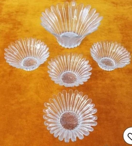 Blenko Art Glass Daisy Sunflower Petal SALAD FRUIT Bowl 5 PC SET W/ Label D84 - Picture 1 of 12