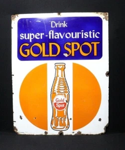VINTAGE PORCELAIN ENAMEL SIGN GOLD SPOT COLA SUPER FLAVOURISTIC COLD DRINK 1950 - Picture 1 of 5