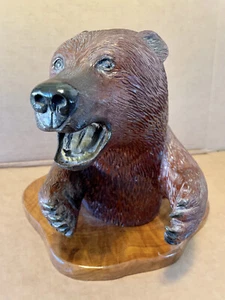 Arte popular grande madera tallada oso marrón en burl - Imagen 1 de 9