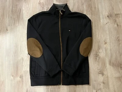 Size L-  Vintage Tommy Hilfiger Black Fleece Lined Zip Up Suede Elbow Patches - Image 1 of 3