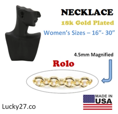 18k Gold Plated Stainless Steel Chain Women Necklace - ROLO 16" to 30" - Image 1 of 4