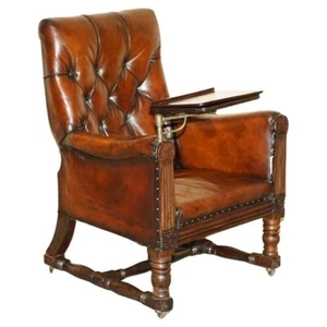 ANTIQUE REGENCY 1810 RESTORED BROWN LEATHER CHESTERFIELD ARMCHAIR READING SLOPE - Picture 1 of 12