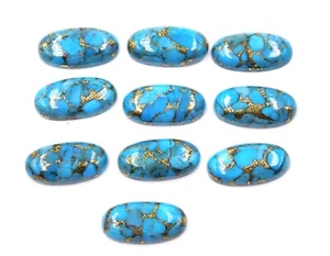 10x20 MM Natural Blue Copper Turquoise Oval Cab Lot Loose Gemstone P-2893 - Picture 1 of 6