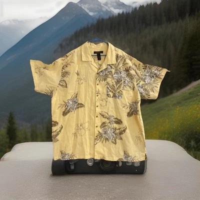 Camisa Hawaiana George Foreman 100% Lino Bolsillo, Para Hombre 3XB Grande Amarillo Floral Foto 1 de 4
