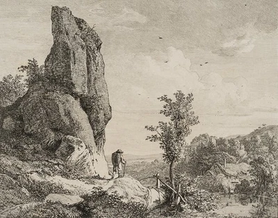 J. ERHARD (1795-1822), Wanderer am kegelförmigen Felsen,  1815, Radierung - Bild 1 von 4