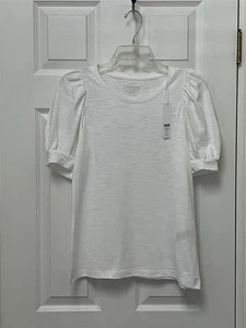 T-shirt Chico's taglia 0 S 4-6 bianca alabastro cotone slub sbuff manica a gomito nuova con etichette - Foto 1 di 7