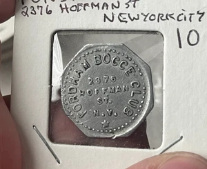 Fordham Bocce Club 10 Cents Trade Token - New York NY KH L2 - Picture 1 of 2