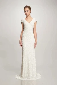 THEIA Ivory White Lilia Embellished Sequin Beaded Wedding Bridal Gown Dress 12 L - Picture 1 of 18