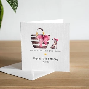 Personalised 70th Birthday Card Mum Handmade 70th Birthday Gift Nan Handbag - Picture 1 of 2