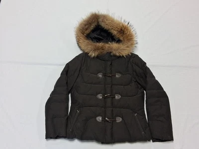 Chaqueta acolchada con capucha forrada de piel marrón TAHARI para mujer talla grande cremallera completa Foto 1 de 4