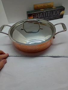Lagostina Martellata 3 Qt Casserole Hammered Copper + Stainless Steel Lid Wow - Picture 1 of 18
