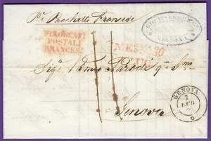 1850 ITALIEN FLS, MESSINA - GENUA, Cholera begast, PIROSCAFI POSTALI BRANCESI! - Bild 1 von 3