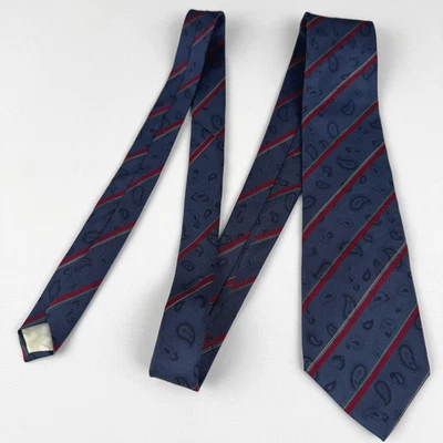 Guy Laroche 100% Silk Tie Made in the U.S.A Blue Red Striped Pattern 55 x 3 - Image 1 of 4