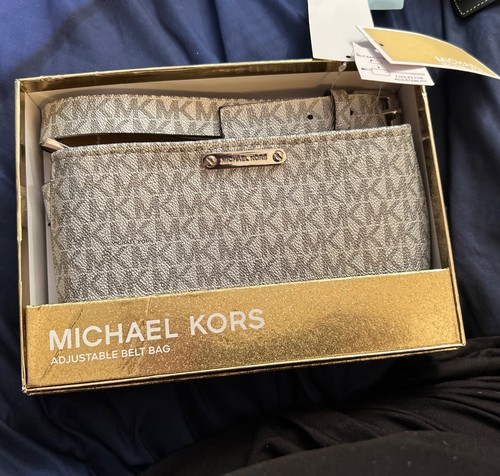 Borsa Michael Kors cintura regolabile bianca e argento taglia L XL MSRP $88 nuova con scatola